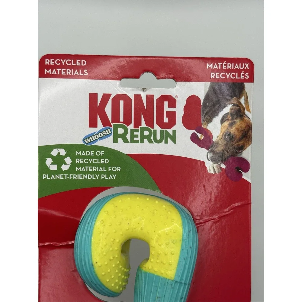 KONG Rerun Whoosh Bone Dog Toy M/L Treat Holding Fetch Teal Yellow PRW12